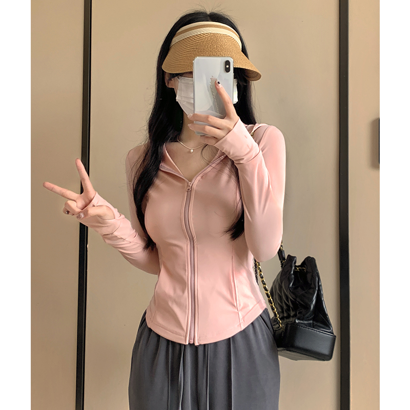 蕉下客粉色冰丝防晒衣女款夏季修身瑜伽服外套2025新款紧身上衣