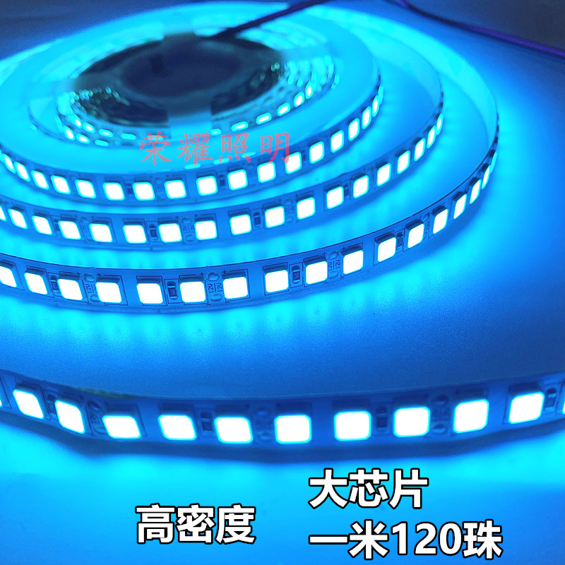 led灯带12v冰蓝色54高亮防水120珠淡天湖海蓝光LED软灯光条五米