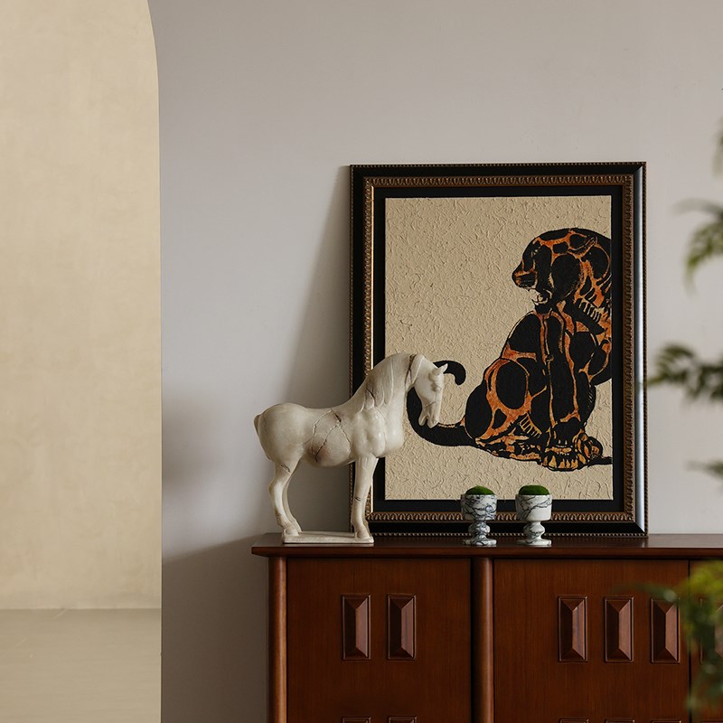 形上手绘中古风《丝绒豹纹录》肌理挂画装饰品客厅卧室玄关装饰画图片