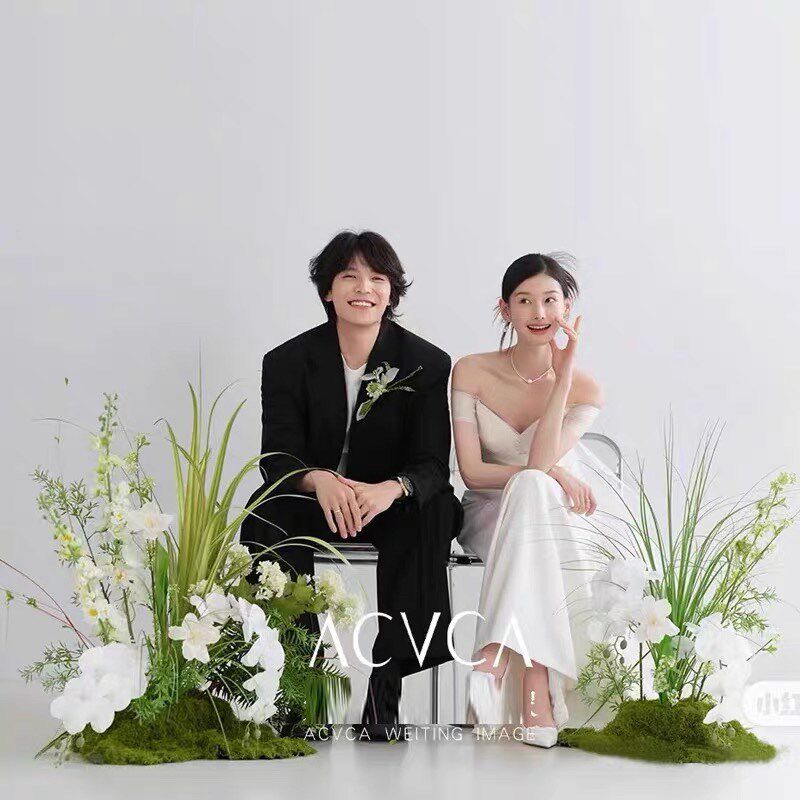 22韩式婚纱照背景装饰白色仿真绿植青苔草坪插婚纱摄影道具