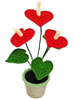 小猪编织屋手工毛线编织玫瑰红掌向日葵牡丹盆景摆放卉