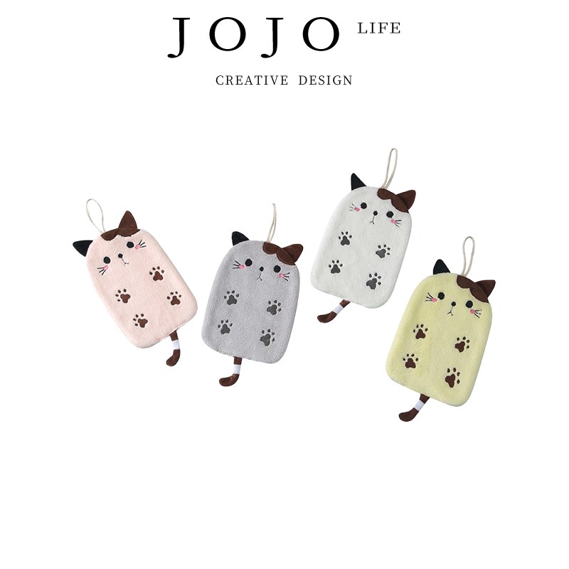 JOJO L. D.wod.珊瑚绒平面猫咪绣花擦手巾浴室挂式  美言
