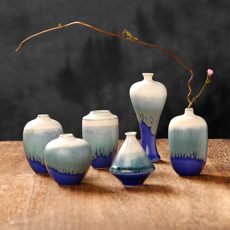 孤品陶瓷迷你小花瓶创意窑变花器家用插花桌面装饰摆件玄关书房小