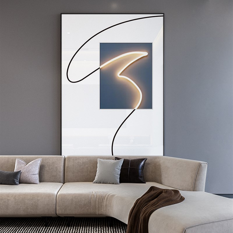现代简约线条客厅装饰画led灯入户玄关挂画抽象沙发背景墙落地画图片
