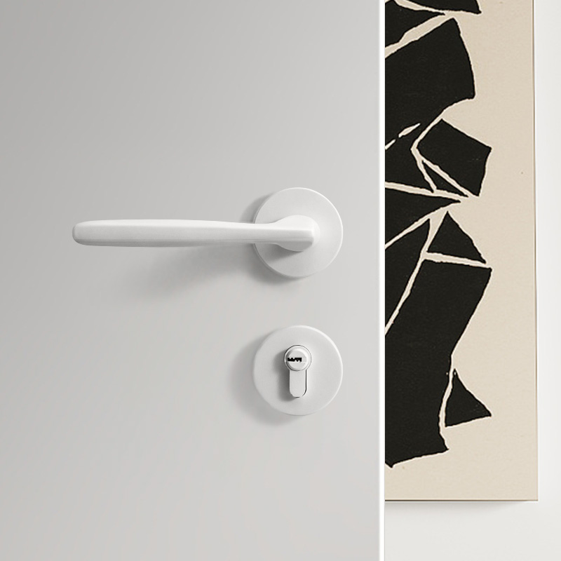 白色简约室内静音磁吸分体门锁家用锁具门锁木门锁室内卧室房间门