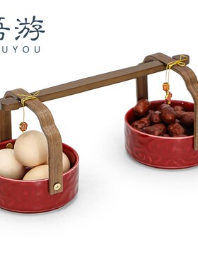 吾游结婚子孙桶送新人红色小喜桶一对婚庆用品女方陪嫁小红桶摆件