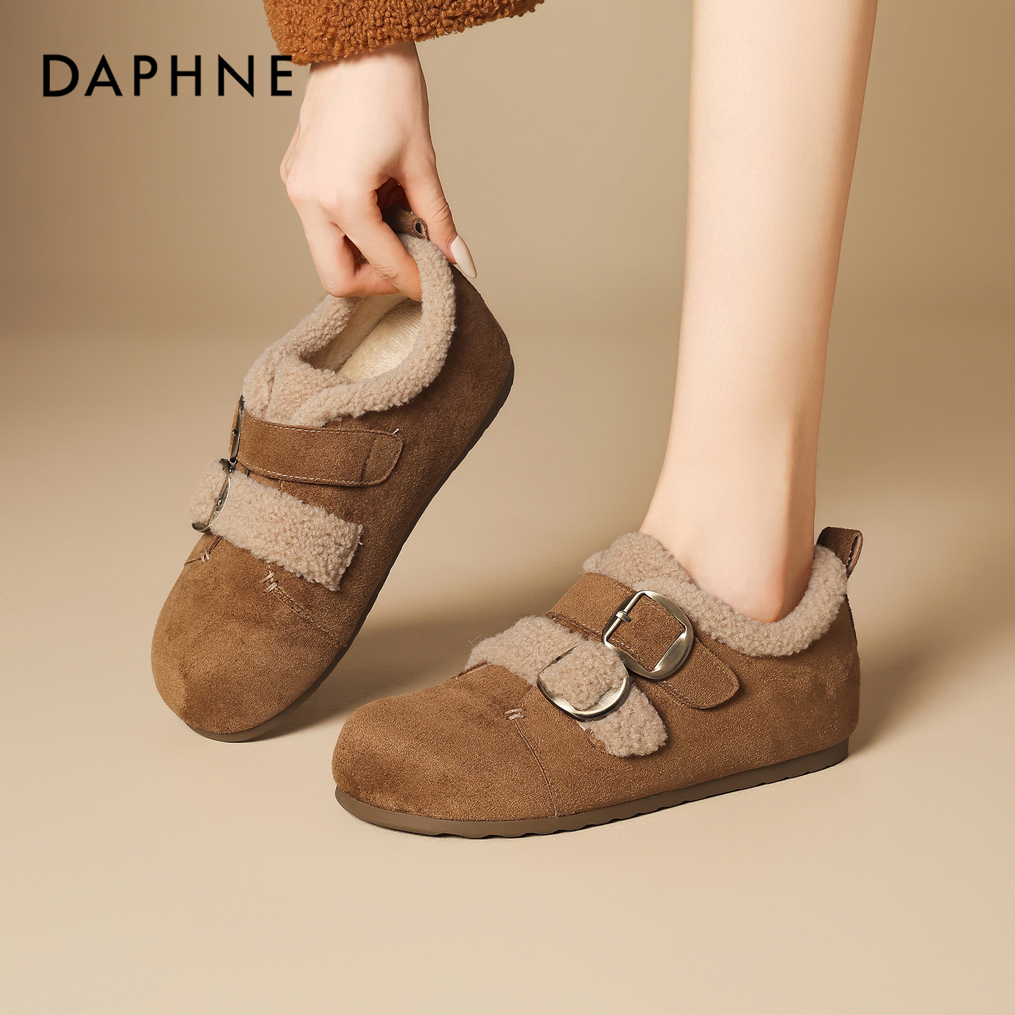 达芙妮加绒加厚勃肯风保暖棉鞋