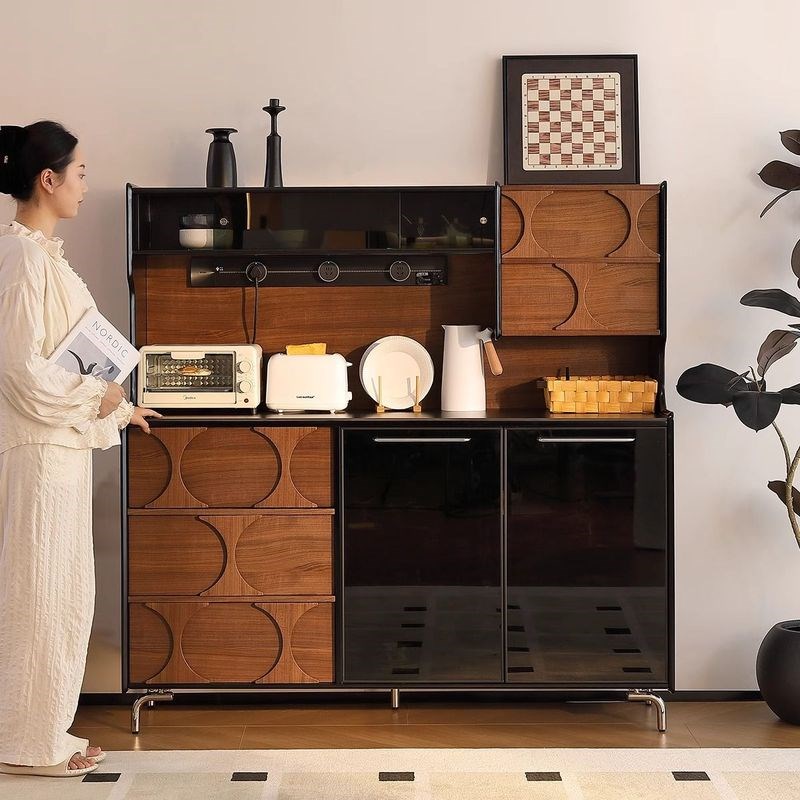 中古实木餐边柜靠墙一体储物柜覆古茶水酒柜厨房岩板收纳