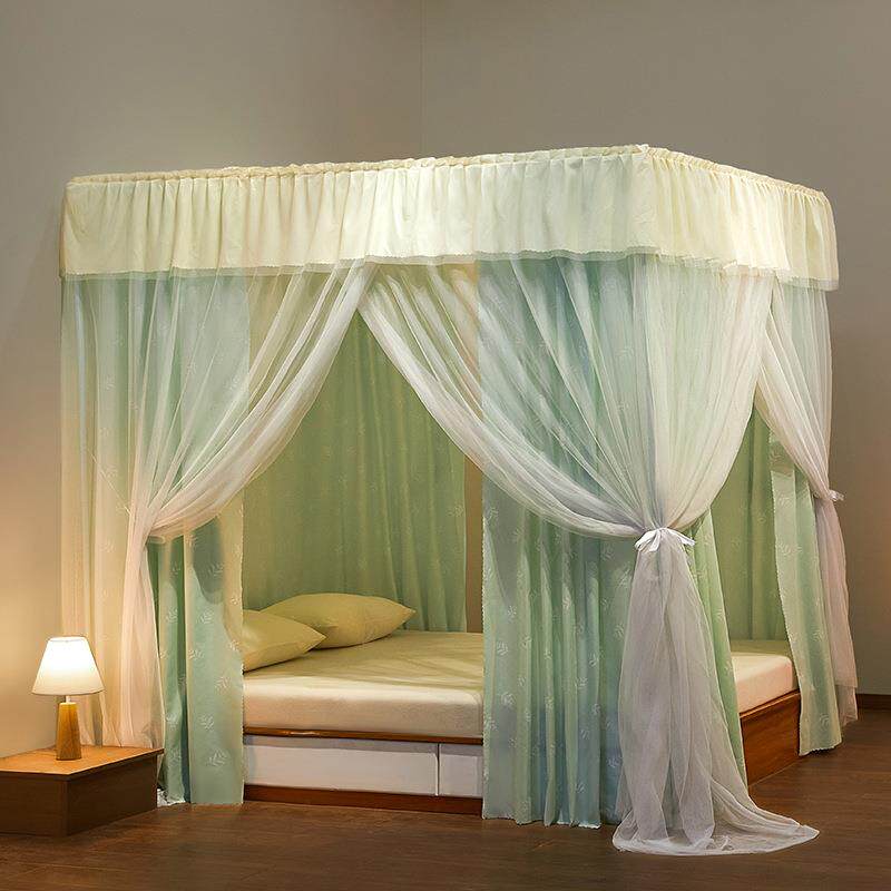 蚊帐床帘遮光家用卧室一体式带支架加密加厚宫廷落地床幔防尘顶布