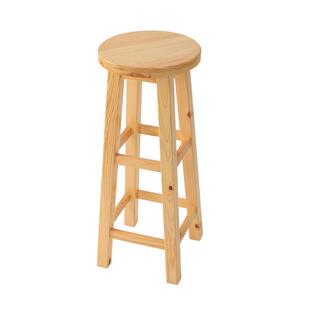 实木酒吧椅奶茶店吧台高脚凳子简约现代长脚高圆凳松木梯凳