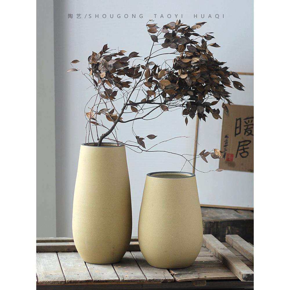 禅意民宿客厅插花器景德镇手工陶罐花盆摆件软装酒店花艺植物瓷瓶