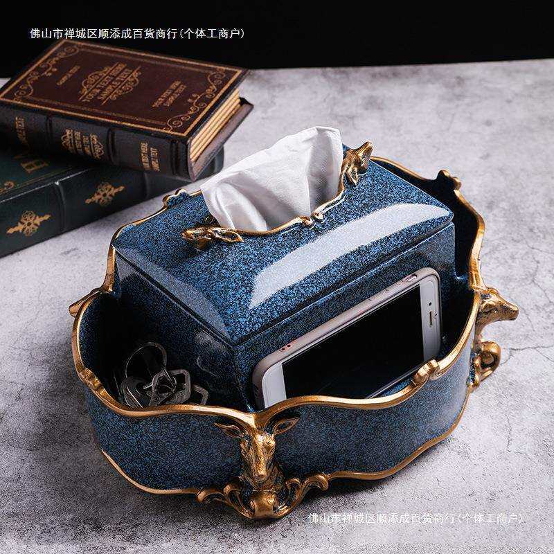 摆件装饰品现代简约餐桌抽纸盒轻奢风家用纸盒欧式纸巾盒客厅