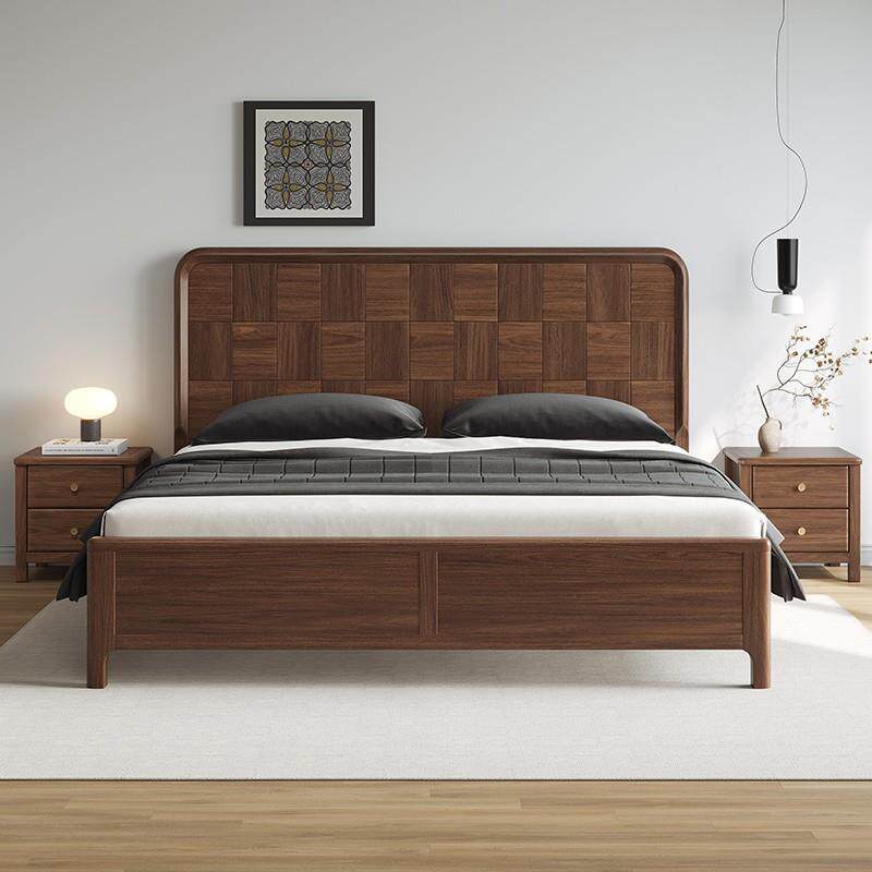 新中式全实木床黑胡桃木轻奢双人床1米8现代简约大床卧室储物婚床