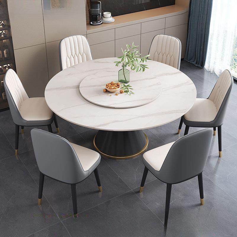 意式岩板餐桌椅组合现代简约轻奢大理石圆形桌带转盘餐桌家用免洗,3C数码配件,USB灯,淘宝优惠券,粉丝福利购,淘宝优惠卷