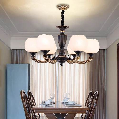 新款美式复古全铜吊灯客厅全铜灯具餐厅卧室灯奢华大气仿云石吊灯