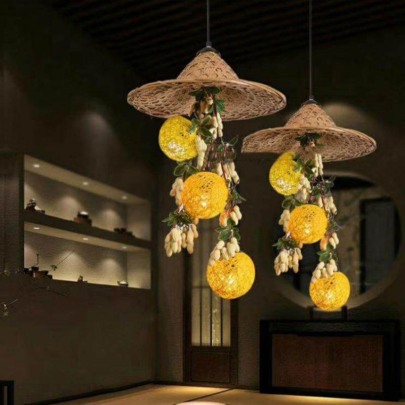 餐厅火锅店民宿饭店个性竹艺灯具工程定制竹艺藤艺蔑编织吊灯