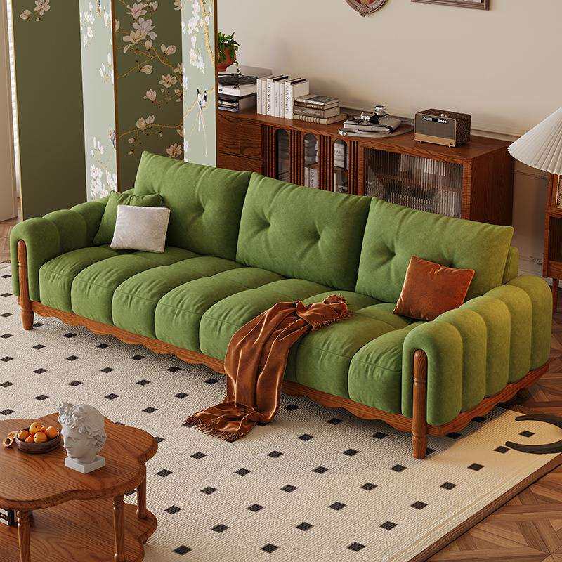 法式复古沙发婴儿绒客厅中古风2025新款美式墨绿色钢琴键布艺沙发