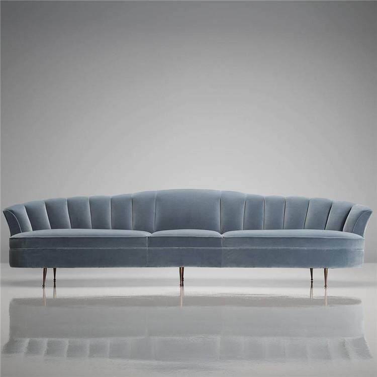 北欧后现代极简弧型设计师创意异形轻奢客厅蓝色三人简欧布艺沙发