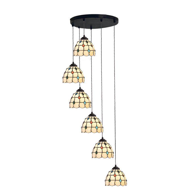 厂家直销7寸帝凡尼彩珠珠帘别墅复式楼loft旋转楼梯手工六头吊灯