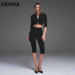 LAYERS CROPPED半袖 短款 SKIMS 开衫 SMOOTH 纽扣中袖 外套上衣 HIRE