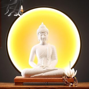 东南亚释迦摩尼桌面装饰品释迦摩尼如来阿弥陀佛禅意佛光灯摆件