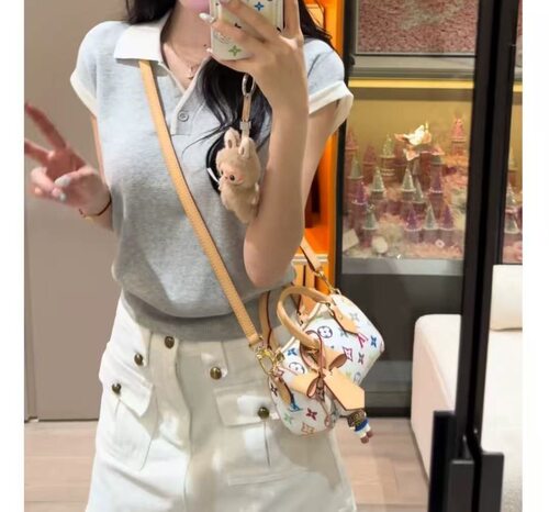 撞色polo领灰色小飞袖冰丝针织衫女夏季修身短款巨好看的夏日上衣