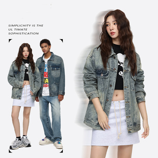 LA美式 潮流牛仔衣 高街牛仔复古水洗痞帅牛仔外套男女同款