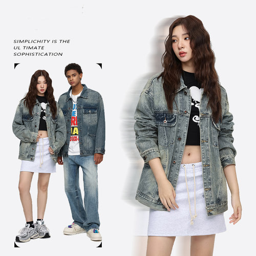 LA美式高街牛仔复古牛仔衣