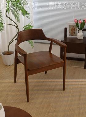 胡桃木欧椅子实餐椅木广岛椅北扶手黑桃休闲书Y109椅客餐厅胡靠背