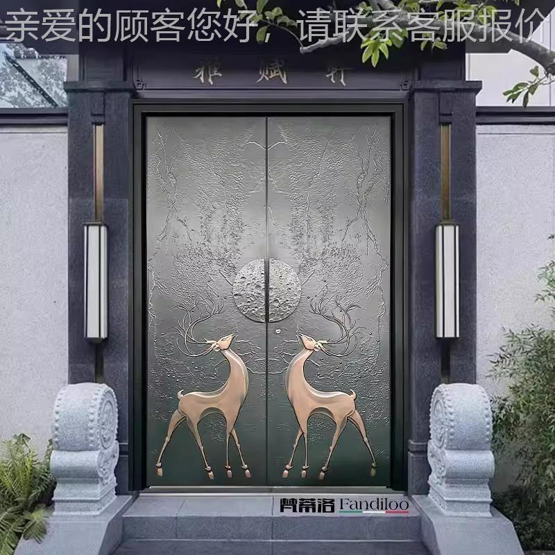铸别铝墅大门双开门现代入户对开农村353房自建大门进户子母门门