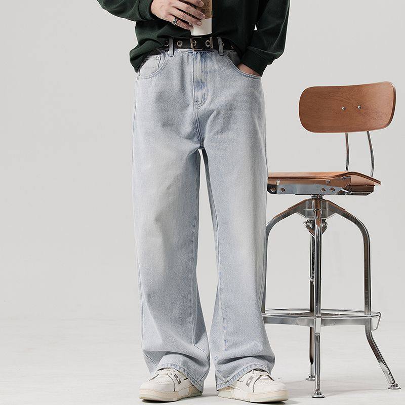 美式高街潮牌复古宽松直筒牛仔裤