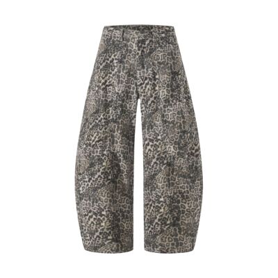 巴黎风格美式复古豹纹牛仔裤