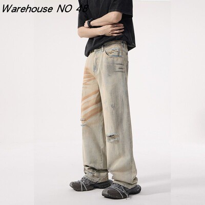 NO48巴黎风美式高街破洞牛仔裤