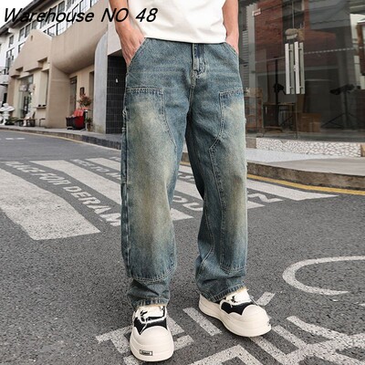 NO48巴黎风高街破洞工装牛仔裤