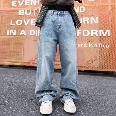 美式复古高街潮牌宽松烫钻牛仔裤
