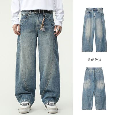 巴黎风美式高街潮牌弯刀牛仔裤