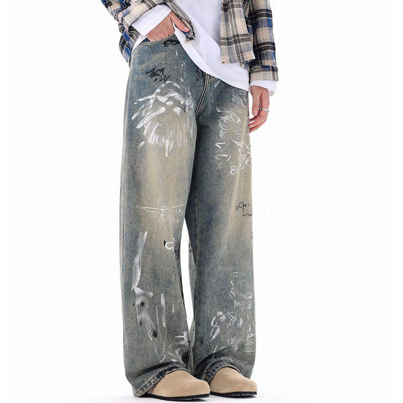 NO48巴黎风美式高街涂鸦牛仔裤