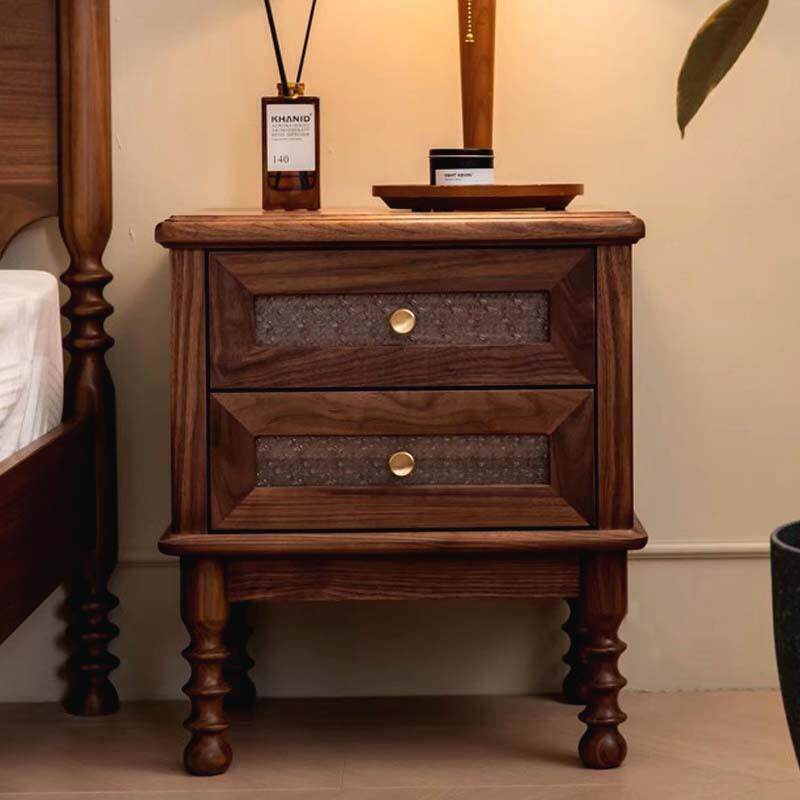 北美黑胡桃木床头柜简欧轻奢床边储物柜实木樱桃木复古卧室收纳柜