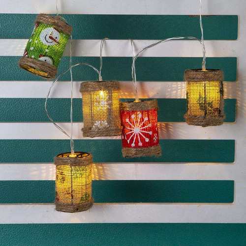 麻布圆柱形灯饰情人节日圣诞节装饰灯串灯串挂工艺居家摆件