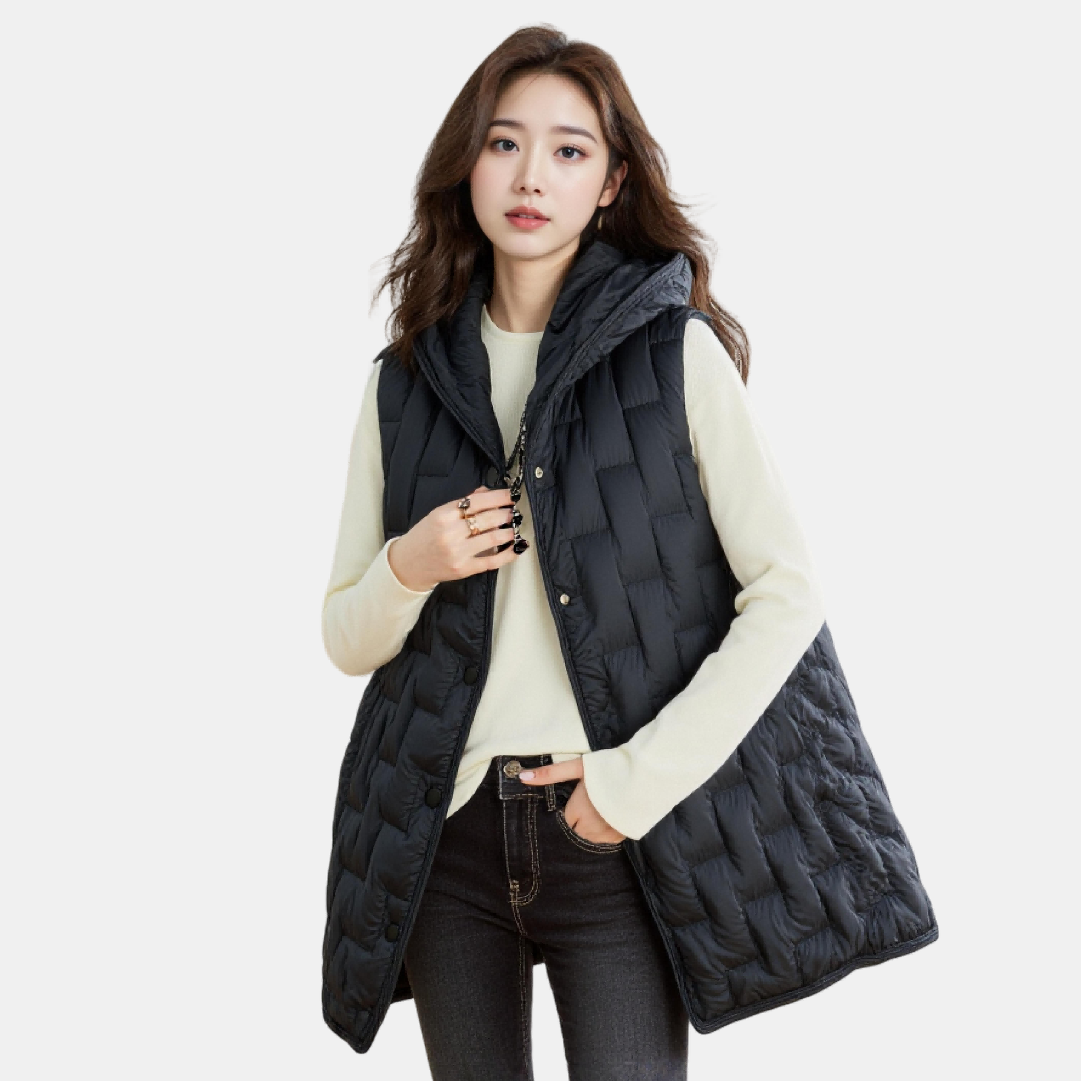 【呼呼专享】90鹅绒女款宽松羽绒服马甲百搭连帽外穿YS-19033