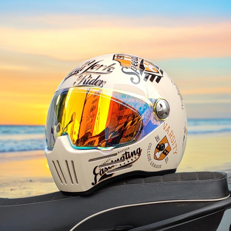 3C认证ORZ复古摩托车头盔男女全覆式四季巡航全盔可装蓝牙酷