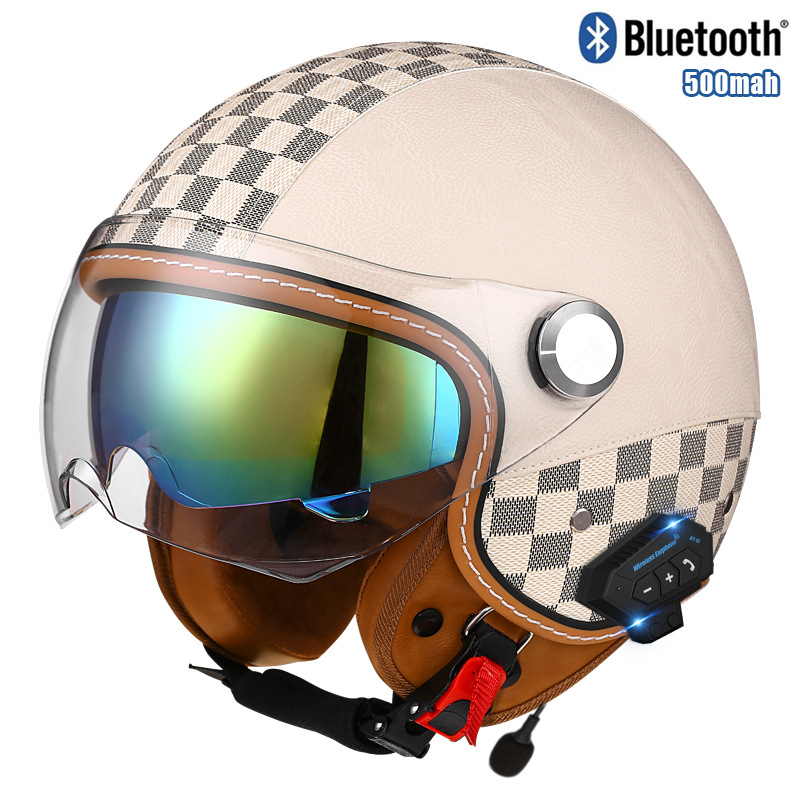 3C认证头盔女男复古皮机车