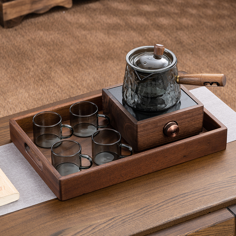 耐高温玻璃侧把迷你煮茶壶木把泡茶壶加厚家用小型黑晶炉套装茶具