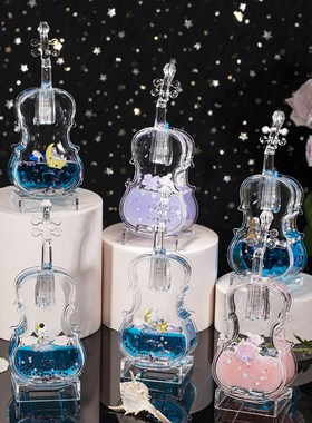 创意宇航员带灯小提琴入油油滴卡通漂浮儿童流沙玩具桌面装饰摆件