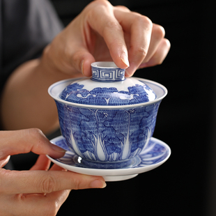 单个敬茶碗功夫茶具泡茶器 百财 好茗天陶瓷盖碗 茶馆三才泡茶碗