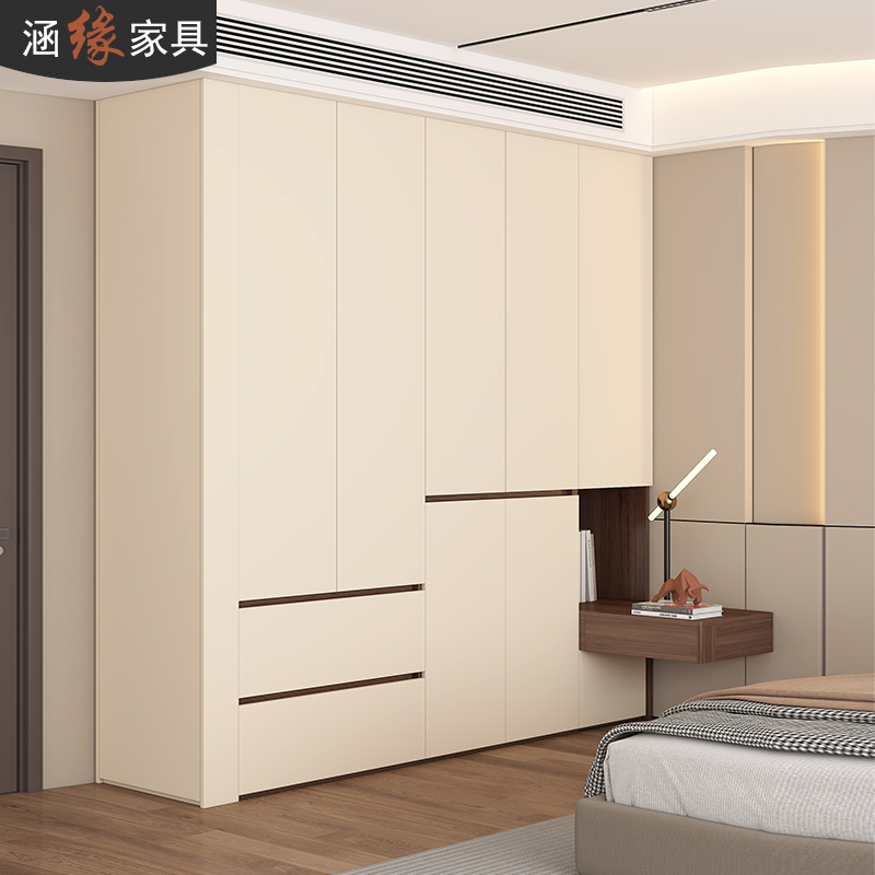 定制奶油风转角衣柜床头柜一体卧室家用大衣橱组合收纳储物柜7A62