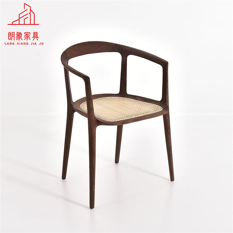 北美黑胡桃实木藤编椅圈椅原木椅子复古家用简约靠背扶手餐椅茶椅
