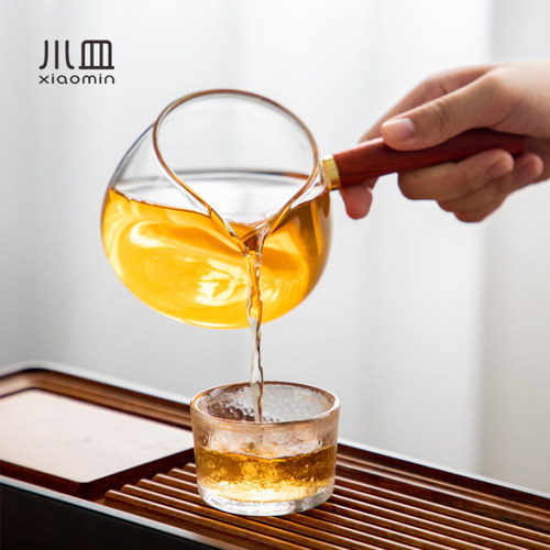 公道杯400ml大容量耐热高温高硼硅透明玻璃带木把手茶海分茶器