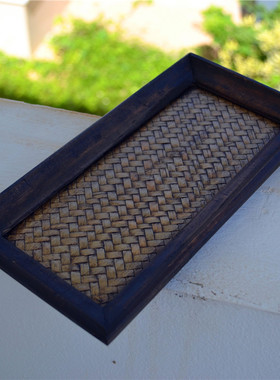 泰国实木托盘长方形竹编小托盘茶盘功夫茶具竹木制品东南风格复古