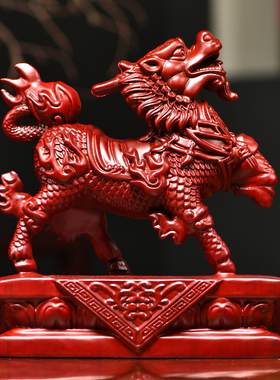 红花梨木雕瑞兽麒麟一对实木摆件家居客厅玄关办公桌面摆设工艺品